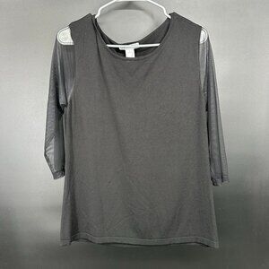 Central Falls VTG Black Top Sheer Sleeve Women's Size Large